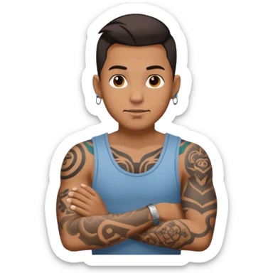 hombre con tatuaj en los brazos con ropa sticker