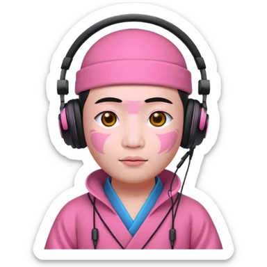 chinese Ming ancient with headphone, pink sticker