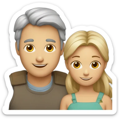 Famille de 4 - maman blonde , papa chauve , 2 sœurs brunes , chat gris sticker