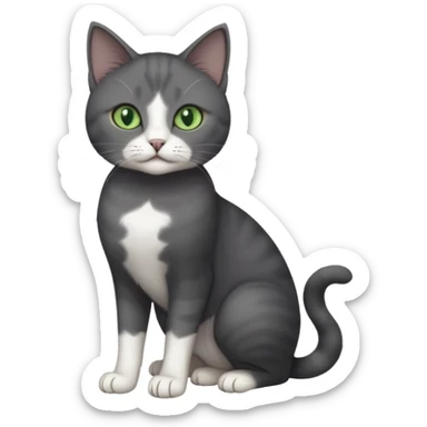 full body view of beautiful female dark grey cat with green eyes, white toes and white patch on chest sticker
