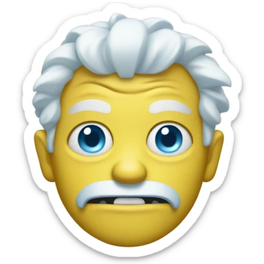 A yellow evil emoji with white hair and sky blue eyes sticker