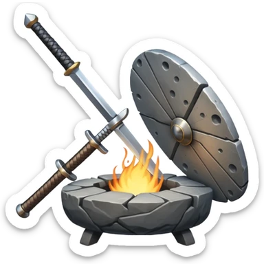 A Japanese stone forge with a sword sticker