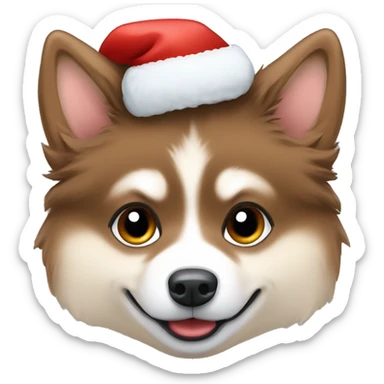 Brown Cute Pomsky dog with Christmas hat sticker