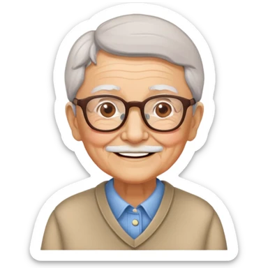 elderly grandparent with glasses and a warm smile sticker