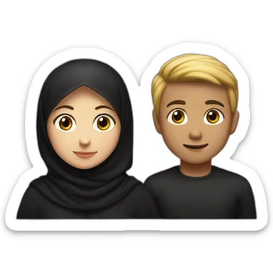 the boy with the black shirt and the girl with black hijab sticker