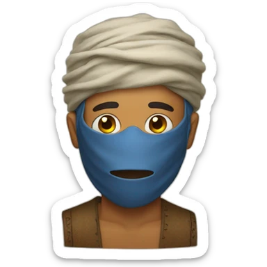 man with his face masked by a bedouin mask sticker