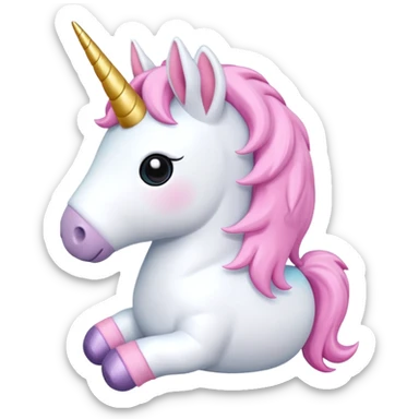 A unicorn plushie with a pink bow sticker