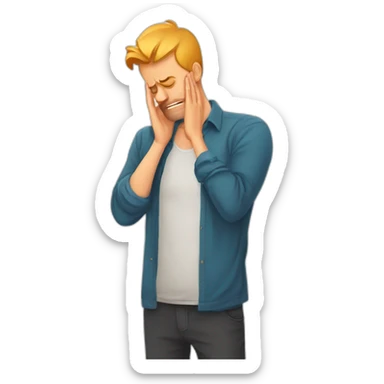 Icon of man with a gestures facepalm expression. Man with hand flopping her forehead. Headache, disappointment or shame. Epic fail emotion. Isolated vector illustration. sticker