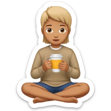 Create an emoji that shows a person sitting on the ground holding a cup. sticker