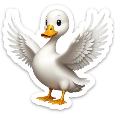 cinematic-[white duck]-realistic-full-body-perched-emoji,-wings-tucked-neatly elegant,-head-tilted-dramatically,-sleek-[white]-feathers,-simplified-yet-realistic-focused-features,-highly-detailed,-glowing-with-an-almost-sarcastic-glow sticker