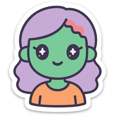 Make the female zombie's skin green, keep the original style exactly as is, no background. sticker