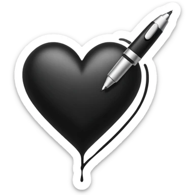 black ink pen stroke with heart shape sticker