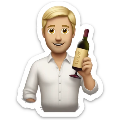 White man with dirty blonde hair selling wine sticker