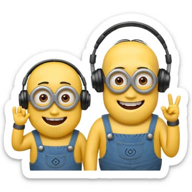 minions with headphones smiling teeth showing sticker