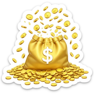 I would like a small pouch of gold coins that opens and the coins get splattered viollently meaning they splatters/scatters/falls on a 2d surface aggresively sticker