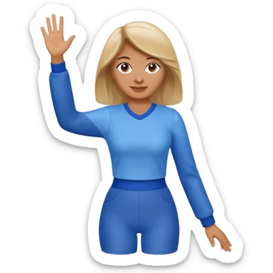 full body woman emoji inspired by AT&T, blue and white color scheme, waving, Apple emoji style sticker
