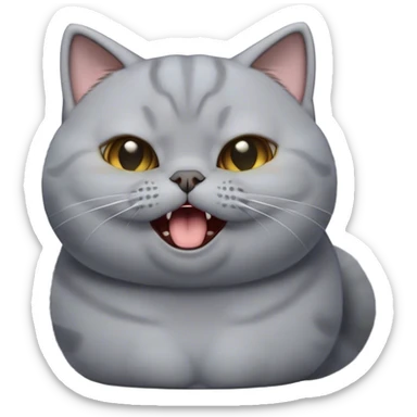 Cinematic Comical Grey British Shorthair Cat Portrait Emoji, Head tilted dramatically while yawning exaggeratedly, round and plump body with sleek soft grey fur and subtle blue undertones, Simplified yet hilariously adorable features, highly detailed, glowing with an almost sarcastic glow, high shine, a mix of lazy and disinterested, stylized with a touch of playful whimsy, bright and alert but with a hilariously bored expression, soft glowing outline, capturing the essence of a mischievous yet overly dramatic kitty, so meme-worthy it feels like it could leap off the screen and sarcastically demand attention, perfect for the internet's next viral meme! sticker