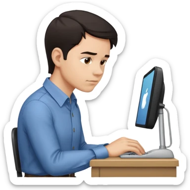  iOS emoji style - Side profile of a man with dark hair and wearing a collared-shirt. He sits with hunched posture at a desk. sticker