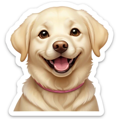 Cinematic Comical Cream Labrador Portrait Emoji, Head tilted dramatically with an exaggeratedly amused expression, featuring a glossy cream Fur with a radiant sheen, wide, expressive warm eyes filled with playful disbelief, Simplified yet hilariously expressive features, highly detailed, glowing with a slightly sassy glow, high shine, dramatic yet playful, stylized with an air of cheeky mischief, bright and endearing, soft glowing outline, capturing the essence of a spirited and over-the-top companion, so meme-worthy it feels like it could side-eye its way into internet fame instantly! sticker