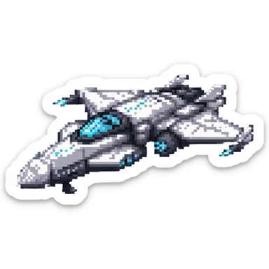 Space cruiser with sleek design and glowing engines, flying through stars sticker