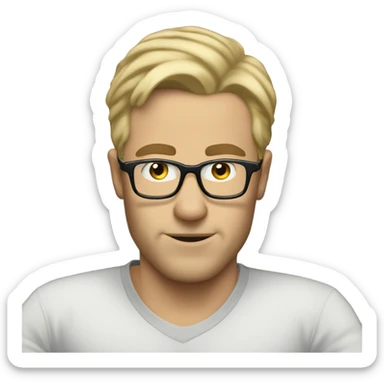 White Dad dirty blonde hair with glasses on couch reading  sticker