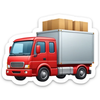 a truck with a large box on the flatbed, logistics theme, apple style emoji sticker