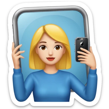 mirror woman holding her phone having selfie sticker