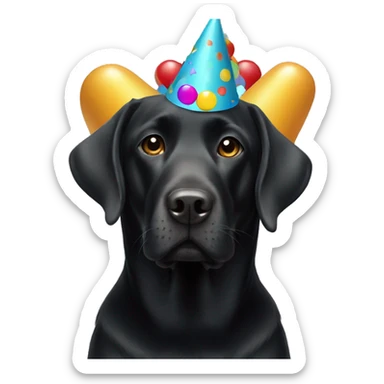Black labrador with partyhat sticker
