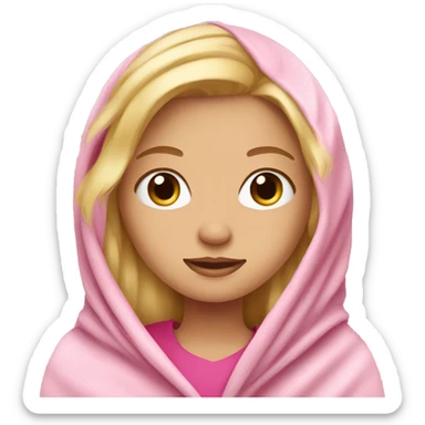 Blonde hair girl in pink blanket  sticker