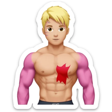 Blonde Male pink hair abs 6pack core yellow skin curves sticker