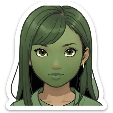 Asian girl with light brown skin and pin-straight black hair sticker