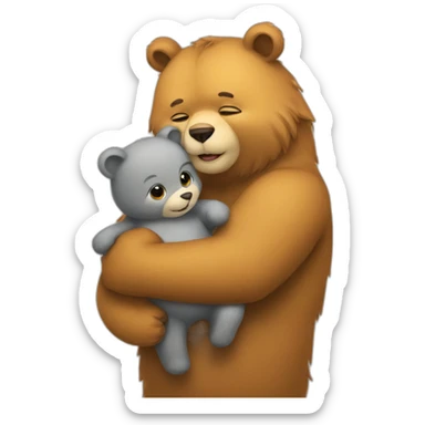 big cat hugs a little bear sticker