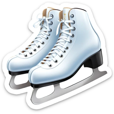 An icon showing The rink is surrounded by cheering spectators and soft arena lights, creating a beautiful, dynamic atmosphere. a pair of elegant figure skates placed on the smooth, sparkling ice of a grand ice arena. Transparent background highlights the grace and beauty of figure skating. sticker