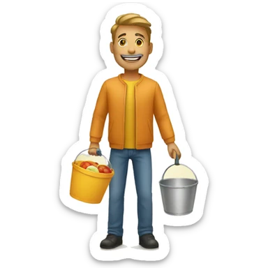 man with supermarket bucket sticker