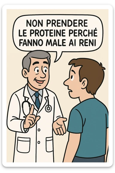 dottore che dice al paziente di non prendere proteine perchè fanno male ai reni in italiano sticker