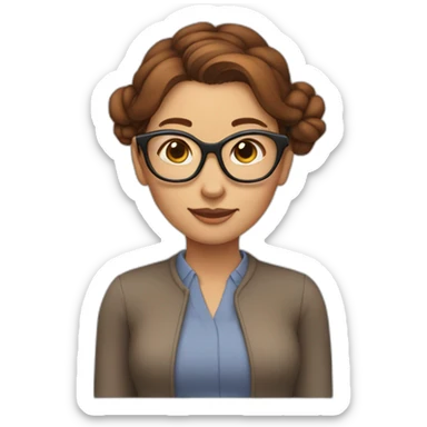woman with red cheeks, brown hair bun and eyeglasses, and crab hands. sticker
