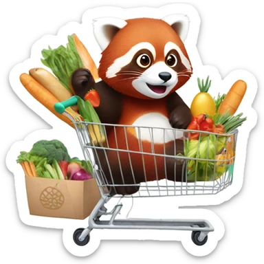 A red panda fixing groceries  sticker