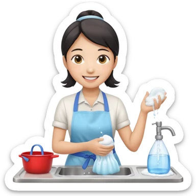 smiling aisan Woman washing dishes sticker