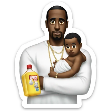 P diddy with baby oil wearing white sticker