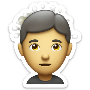 Create an emoji of a person deep in thought, with a pondering expression, as if working on an idea. Small light bulbs float around the head, symbolizing brainstorming and the emergence of creative thoughts. sticker