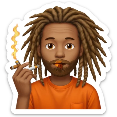 Brownskin man with very long dreadlocks orange shirt smoking weed blunt in mouth sticker