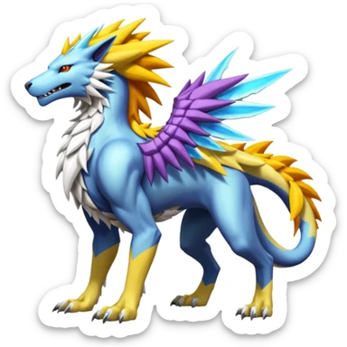 Colorful Manectric-Solgaleo-Raikou-Wargreymon-Sergal-Pokémon-Digimon-Fakémon-fusion-hybrid-creature sticker