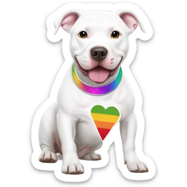 White pitbull named ice wearing lgbtq shirt sticker