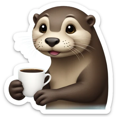 Otter drinking a cup of coffee sticker