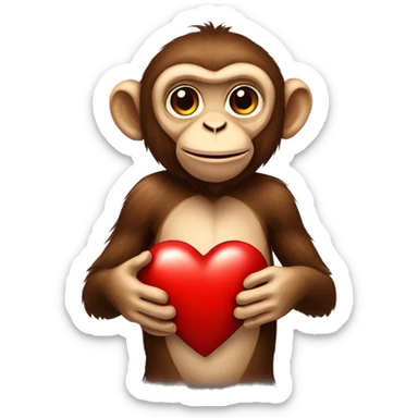 A monkey holding a heart  sticker