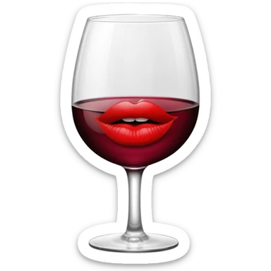 wine glass half full of red wine with a lipstick kiss print on the rim sticker