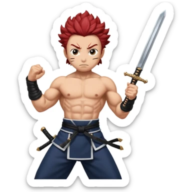 tangiro holding sword and a powerfull pose of standing sticker