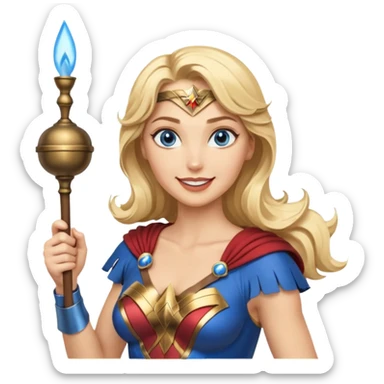 Blonde blue eyes Wonder Woman holding bell and baton sticker