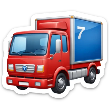 red truck with a blue plate showing white "TIR" on the front. No brand logos sticker