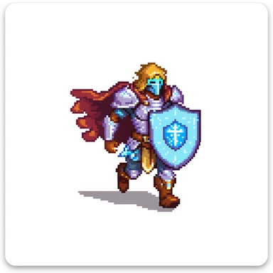 running paladin with glowing holy aura and shield sticker